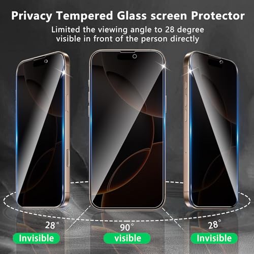 3+3 Pack Privacy Screen Protector Designed for iPhone 16 Pro Max With 3 Pack Camera Lens Protector,Full Coverage Anti-Spy Tempered Glass Film,9H Hardness,Bubble Free,Easy to Install - color: iPhone 16 Pro Max FK33