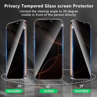 3+3 Pack Privacy Screen Protector Designed for iPhone 16 Pro Max With 3 Pack Camera Lens Protector,Full Coverage Anti-Spy Tempered Glass Film,9H Hardness,Bubble Free,Easy to Install - color: iPhone 16 Pro Max FK33