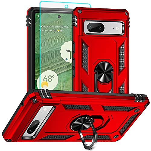 for Pixel 7a Case, Google Pixel 7a Phone Case with HD Screen Protector, [Military Grade 16ft. Drop Tested] Ring Shockproof Protective Phone Case for Google Pixel 7a,Red - color: Red, size: Google Pixel 7a Case