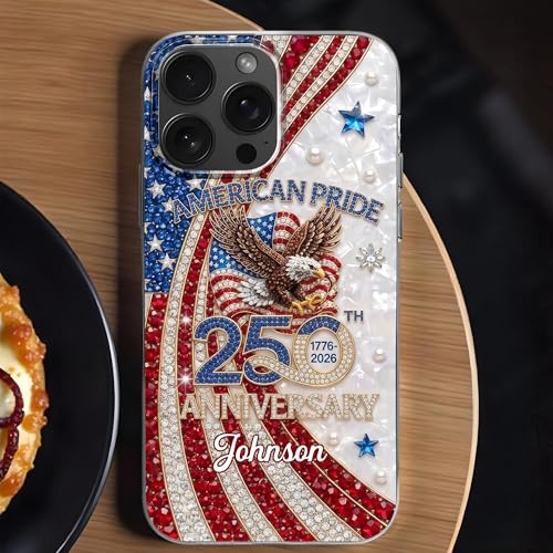 American Pride Anniversary Personalized Clear Phone Case, Gift for Patriots Custom Name Protective Cover 1776 USA Flag Decor Birthday Present for Men Women Holiday Independence Day