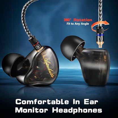 DEMAKE in Ear Monitor with Detachable Silver-Plated 3.5mm Cable - color: Black Splicing, size: No Mic