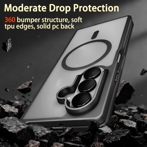 One Piece Design Magnetic Case for Galaxy Z Fold 7, Matte Frosted Black | Fit for MagSafe, Ultra Slim Fit, Anti Fingerprints, Shockproof Translucent Back Integrated Bumper Wireless Charging Cover - color: Black for Z Fold 7