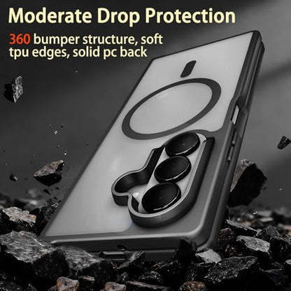 One Piece Design Magnetic Case for Galaxy Z Fold 7, Matte Frosted Black | Fit for MagSafe, Ultra Slim Fit, Anti Fingerprints, Shockproof Translucent Back Integrated Bumper Wireless Charging Cover - color: Black for Z Fold 7