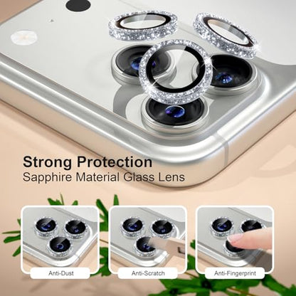 iPhone 17/16/15/14 Pro Max/Pro Camera Lens Protector Glitter - color: Glitter Silver