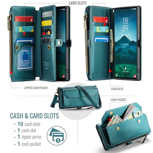 for Samsung Galaxy S25 Ultra Wallet Case with Card Holder, Green | RFID Blocking Slots, Crossbody Lanyard, Wrist Strap, Zipper Pocket Purse Handbag, Magnetic Closure - color: Green, size: Galxay S25 Ultra