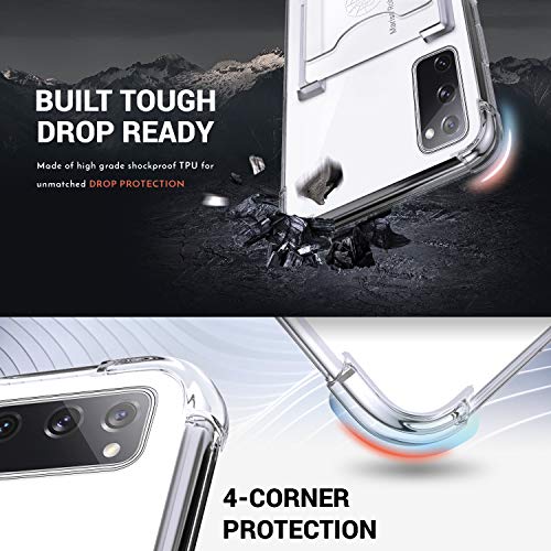 Shields Up for Galaxy S20 FE Case, Minimalist Wallet Case with Card Holder [3 Cards] & Ring Kickstand/Stand, [Drop Protection] Slim Protective Cover for Samsung Galaxy S20 FE 5G - Clear | Minimalist Wallet Case, 3 Card Slots, 360° Rotation Ring Stand/Kick