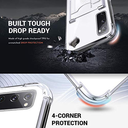 Shields Up for Galaxy S20 FE Case, Minimalist Wallet Case with Card Holder [3 Cards] & Ring Kickstand/Stand, [Drop Protection] Slim Protective Cover for Samsung Galaxy S20 FE 5G - Clear | Minimalist Wallet Case, 3 Card Slots, 360° Rotation Ring Stand/Kick