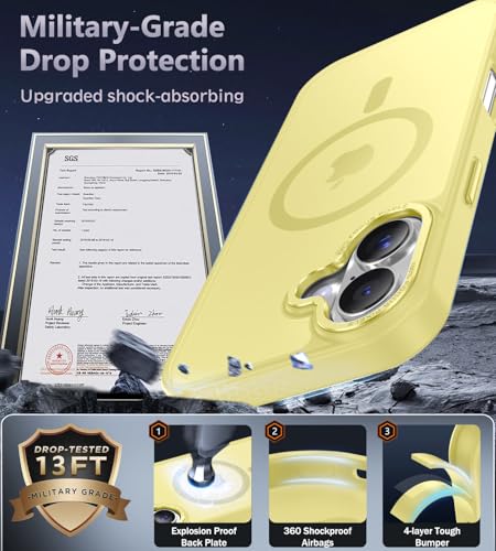 Newfuture Magnetic for iPhone 17 Case Matte Shockproof, Yellow | Military Drop Protection, Slim Matte Anti-Fingerprint, Compatible with Magsafe, Camera Guard, Translucent Protective Cover - color: Yellow, size: iPhone 17 6.3 inch