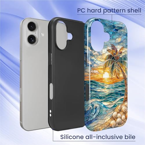Case for iPhone 17, Dual Layer Phone Cover, Stained Glass Beach Palm | Shockproof Hybrid Phone Case, Soft TPU and Hard PC, Durable Anti-Scratch Protection - color: Stained Glass Beach Palm, size: Iphone 17