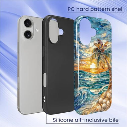 Case for iPhone 17, Dual Layer Phone Cover, Stained Glass Beach Palm | Shockproof Hybrid Phone Case, Soft TPU and Hard PC, Durable Anti-Scratch Protection - color: Stained Glass Beach Palm, size: Iphone 17