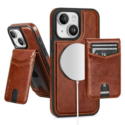 SkyEagle Compatible with MagSafe iPhone 15 Wallet Case,Brown | Detachable Magnetic Credit Card Holder,RFID Blocking,PU Leather,Kickstand,Flip Phone Case,Shockproof Cover for Men & Women - color: Brown, size: iPhone 15 - 6.1"