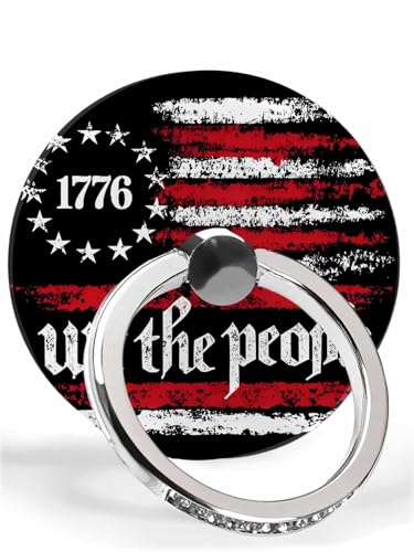 American Flag Phone Grip Rustic 1776 We The People Patriotic Black Phone Ring Holder Finger Grip Kickstand 360° Rotation Compatible with Most Cell Phones, Tablets and Cases, 1Pcs Round - size: 1Pcs Round