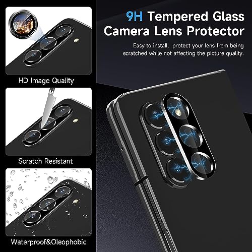 [6 in 1 Tempered Glass Front Screen Protector for Samsung Galaxy Z Fold 5+ Inner Soft TPU Film Shields Big Screen+ Camera Lens Protector [Scratch Resistant] [Bubble Free] - size: 6 in 1