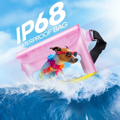 Waterproof Bag Fanny Packs for Women, Floating Beach Bags 2PCS | Floating, ideal for Beach, Boating & Kayaking&Fishing&Diving, Durable Material, Phone & Passport Pouch(black&pink) - color: Red & Black