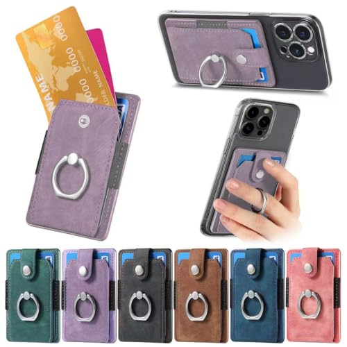Card Holder for Phone Case, Ring Stand Stick on Phone Wallet - color: Purple