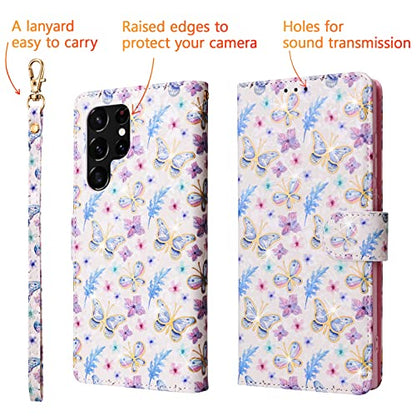UEEBAI Wallet Case for Samsung Galaxy S23 Ultra 5G, PU Leather Phone Case Kickstand RFID Blocking Flip Case with Card Slots Wrist Strap Relief Engraved Pattern Magnetic Closure Folio Case - Butterfly - color: Butterfly, size: Samsung Galaxy S23 Ultra 5G