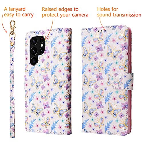 UEEBAI Wallet Case for Samsung Galaxy S23 Ultra 5G, PU Leather Phone Case Kickstand RFID Blocking Flip Case with Card Slots Wrist Strap Relief Engraved Pattern Magnetic Closure Folio Case - Butterfly - color: Butterfly, size: Samsung Galaxy S23 Ultra 5G