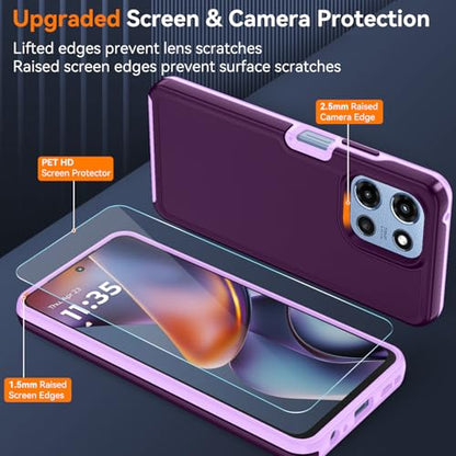 for Motorola Moto G 5G 2025/2026 Case with HD Screen Protector, Moto G Play 2026 Heavy Duty Shockproof Military Grade Full Body Protection Phone Cover (Wine/Pink) - color: Wine/Pink