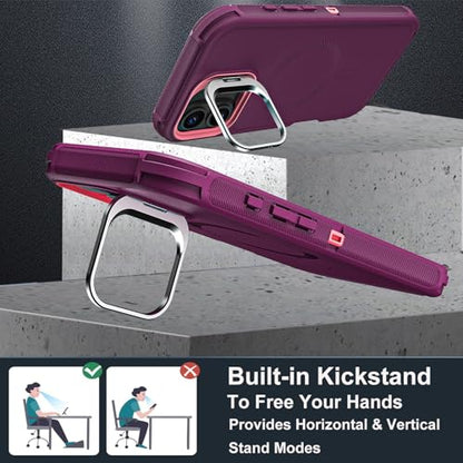 YKHJKLEC for iPhone 16 Case, Military Grade 3 in 1 Heavy Duty Shockproof/Drop Proof/Dust Proof with Kickstand Case, with 2 x Tempered Glass Screen Protector & 1 x Wrist Strap (ZJ-Purple/Pink) - color: ZJ-Purple/Pink