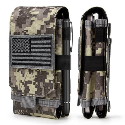 Dual Tactical Phone Pouch Molle Phone Holster Double Capacity Holder Universal Utility EDC Pouch for iPhone 17 Pro Max/17 Pro/16 Pro Max/16 Pro/15 Pro Max/15 - color: Gray Camo