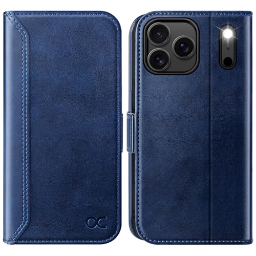 OCASE Compatible with iPhone 17 Pro Wallet Case, PU Leather Flip Folio Case with Card Holders RFID Blocking Kickstand [Shockproof TPU Inner Shell] Phone Cover 6.3 Inch 2025, Retro Blue - color: Retro Blue