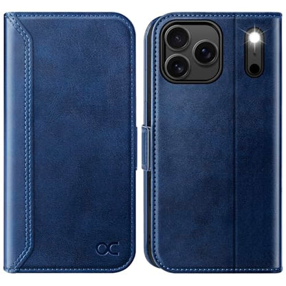 OCASE Compatible with iPhone 17 Pro Wallet Case, PU Leather Flip Folio Case with Card Holders RFID Blocking Kickstand [Shockproof TPU Inner Shell] Phone Cover 6.3 Inch 2025, Retro Blue - color: Retro Blue