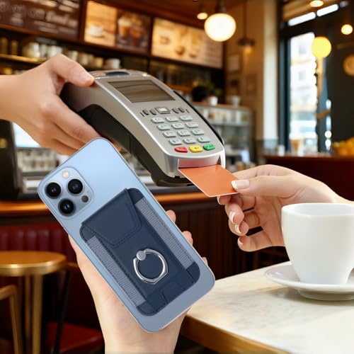 Magnetic Card Wallet Holder For Magsafe Wallets with Grip, 7 Cards Holder RFID Blocking, Ring Stand Stick on Wallet, Leather Magnetic Phone Wallet with Privacy Flap - color: Deep Blue elastic circular support