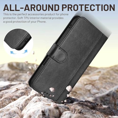 for Galaxy A17 5G Phone Case Wallet and Wrist Strap (Black) | Card Holder Slots, PU Leather, Flip Cover, Magnetic Closure, Kickstand, Folio Protective, for Samsung A17 Case - color: Black