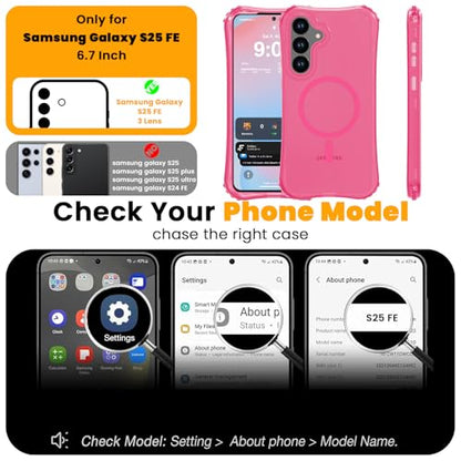 WRJ Magnetic Matte for Samsung Galaxy S26 FE Case,Samsung S25 FE Case [Fit for MagSafe][Military Grade Drop Protection] Translucent Shockproof Protective Phone Case-Hot Pink - color: Hot Pink, style: Matte