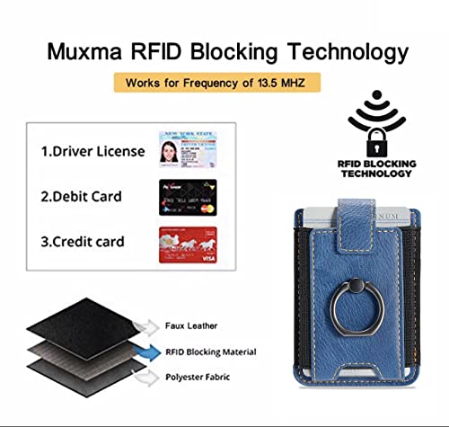 Phone Card Holder with Ring Grip for Back of Phone,Adhesive Stick-on Credit Card Wallet Pocket for iPhone,Android and Smartphones (Blue) - color: Blue