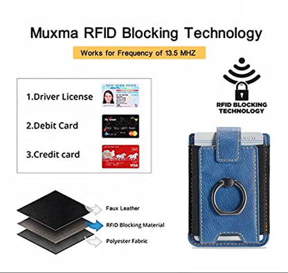 Phone Card Holder with Ring Grip for Back of Phone,Adhesive Stick-on Credit Card Wallet Pocket for iPhone,Android and Smartphones (Blue) - color: Blue