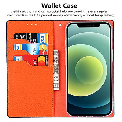 iCoverCase Compatible with iPhone 13 Wallet Case, RFID Blocking Genuine Leather Magnetic Case with Wrist Strap and Card Slots Kickstand Feature Flip Cover 6.1 Inch (Navy Blue) - color: Navy Blue, size: iPhone 13