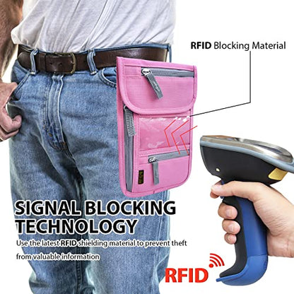 Travel Neck Wallet, RFID Blocking Passport Holder with Adjustable Neck Strap for Men and Women to Keep Cash, Credit Cards and Travel Documents Safe - Pink - color: Pink