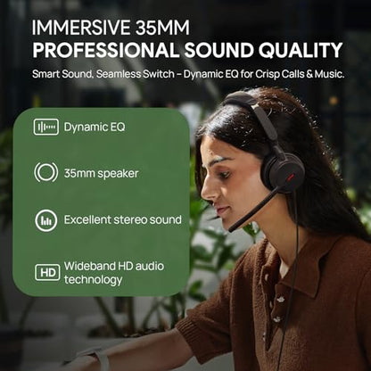 Yealink UH44 Wired USB Headset for Work, USB-C/A, 2 Noise-Canceling Mics