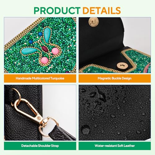 Small Beaded Crossbody Bag for Women, Boho Cell Phone Shoulder Purse Wallet with Handcrafted Colorful Beads - color: Butterfly