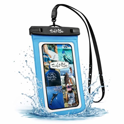 Salt Life Waterproof Phone Bag Sleeve – IPX8 100% Waterproof Protection, Universal Phone Pouch with Touchscreen Clear Window, Secure Seal Closure & Lanyard for Beach, Pool, Kayak & Travel (Aqua) - color: Aqua