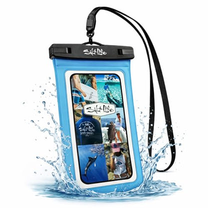Salt Life Waterproof Phone Bag Sleeve – IPX8 100% Waterproof Protection, Universal Phone Pouch with Touchscreen Clear Window, Secure Seal Closure & Lanyard for Beach, Pool, Kayak & Travel (Aqua) - color: Aqua