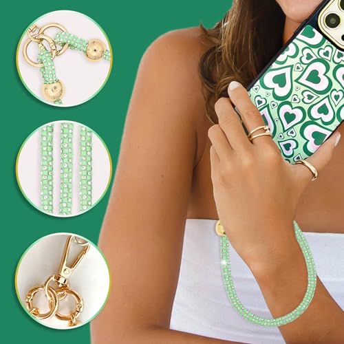 Crystal Phone Strap Crossbody and Wrist Lanyard, Anti Theft Layered & Wrist Strap Cell Phone Neck for Women - color: Light Green