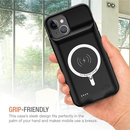Wireless Charging Case for iPhone 13, 10000mAh High Capacity Portable Rechargeable Protective Battery Case Wireless Charging Compatible with iPhone 13 (6.1 inch) Extended Battery Charger Case (Black) - size: iPhone 13