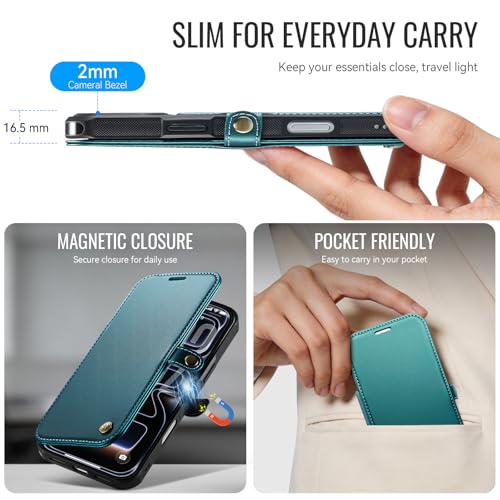 for iPhone 17 Pro Max Slim Case Wallet Wireless Charging Bluegreen - color: Blue Green, size: iPhone 17 Pro Max - 6.9"