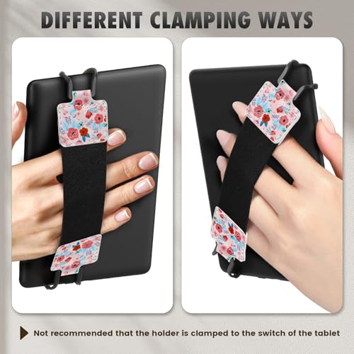 MoKo Security Hand-Strap for 6-8" eReaderFire Tablet, Kindle/Kobo/Voyaga/Lenovo/Sony Kindle E-Book Tablet, Elastic Versatile Hand Strap Lightweight Finger Grip Holder, Spring Pink - color: Spring Pink, style: Black Strap