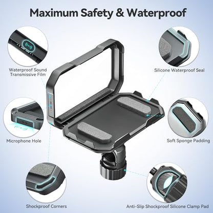 KDD Waterproof Bike Phone Holder - 360 Rotation Motorcycle Phone Mount, Fully Enclosed Touch Sensitive Design, Bicycle Phone Clamp Compatible with iPhone 16 Pro Max/15/14/13/12,4-6.7” Phones