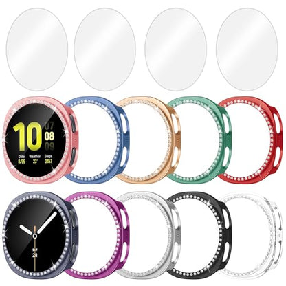 10+4 Pack Bling Case for Samsung Galaxy Watch 9/8 40mm with Tempered Glass Screen Protector, Glitter Diamond Hard PC Scratch Resistant Protective Cover Compatible with Galaxy Watch 9/8 40mm - size: Watch 9/8-40mm