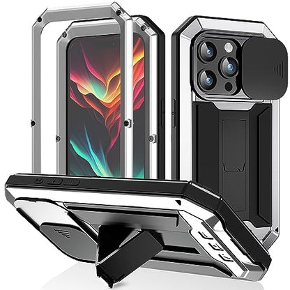 Lunivop for iPhone 15 Pro Max Case Heavy Duty Protection Rugged Screw Full Body Military Grade Metal Rubber with Stand Hard Built in Screen Protector Phone for iPhone 15 ProMax Case Silver - color: Silver