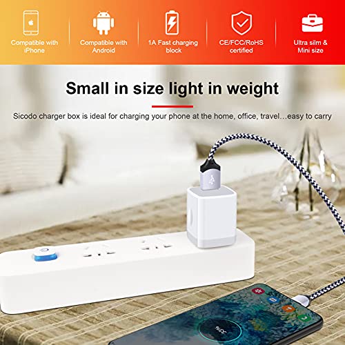 Charger Block for iPhone, Plug in Phone Charger, Sicodo 4Pack Single Port USB Wall Charge Fast Charging Adapter Cube Box for iPhone 16 15 14 13 SE(2020) 12/11pro/XS/XS Max,Samsung Galaxy S25/S24/S23 - color: White