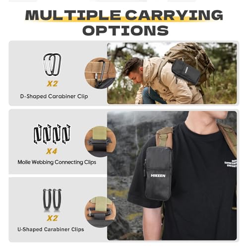 Hikeen X-Pac Backpack Strap Pouch for Smartphone, Weatherproof Durable Tactical Molle Phone Pouch with Carabiner, Molle Backpack Phone Holder Fit Outdoor/Hiking/Climbing - style: Black-2pcs