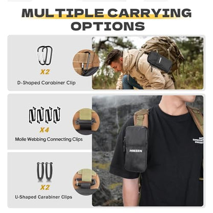 Hikeen X-Pac Backpack Strap Pouch for Smartphone, Weatherproof Durable Tactical Molle Phone Pouch with Carabiner, Molle Backpack Phone Holder Fit Outdoor/Hiking/Climbing - style: Black-2pcs