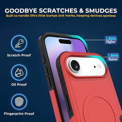 LOOXER® Heavy Duty Rugged Magnetic Case for iPhone 17 Air (6.5”) | Military Grade Shockproof Protection,MagSafe Compatible+ Tempered Glass Included (Red, 17 Air) - color: Red, size: 17 Air