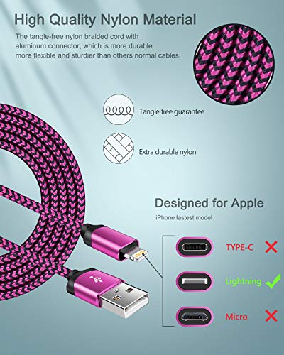 [Apple MFI Certified] iPhone Charger for 14/13/12/12 Mini/12 Pro/12 Pro Max - color: Pink, style: Lightning