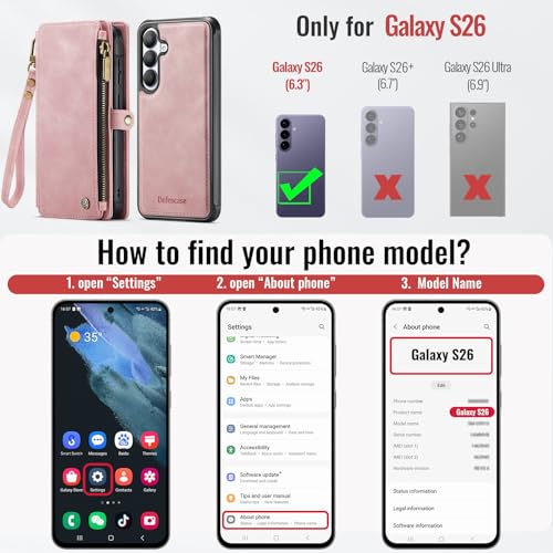 Defencase for Galaxy S26 Case Wallet Compatible with Magsafe 6.3", Rosepink | Magnetic Detachable, with RFID Bolcking Card Holder, Zipper Strap, PU Leather Drop-Proof Phone Cover for Samsung Galaxy S26 - color: (Detachable with Magsafe)-Pink